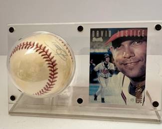 David Justice Autographed Baseball and Card
