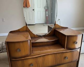 Art Deco Waterfall Vanity Dresser with Mirror