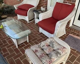 White Wicker Outdoor Furniture Set with Cushions