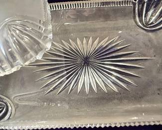 Frosted Glass Butter Dish with Starburst and Fan Motifs