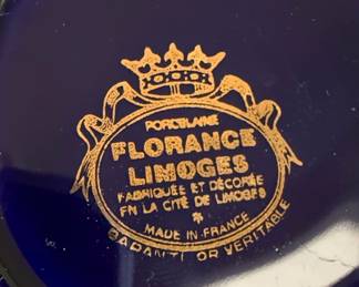 Limoges Castel France Cobalt Blue and K Gold Souvenir Plate and Lidded Trinket Box Set