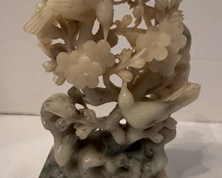 Vintage Chinese Soapstone Sculpture with Birds and Flowers