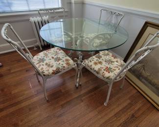 Metal and glass round table with 4 chairs Hollywood Regancy Style
