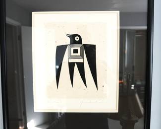 Native American Stylized Bird Print, Signed 