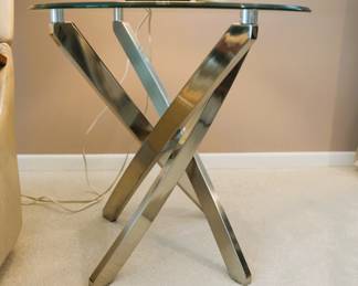 Brushed Steel End table w/Glass Top