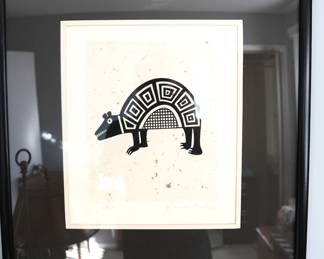 Native American Stylized Armadillo Print, Signed 