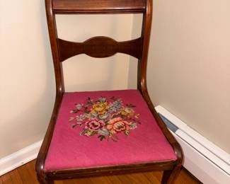 Vtg Wooden Chairs W/Embroidered Seats!