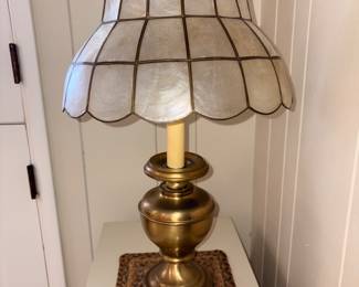 Mid Century Modern Brass Lamp w/Capiz Shell Shade!