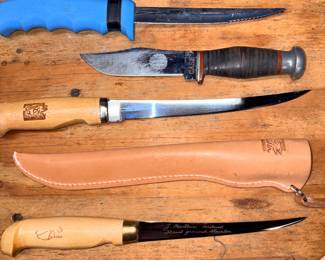 J. Martini Finland Fish Knife W/Case, Intruder Wood Handle Filet Knife W/Case, Case Knife