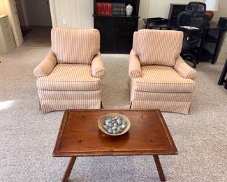 Pennsylvania House Young Traditions Striped Upholstered Chairs, Priscilla Colonial Furniture Wood Coffee Table!