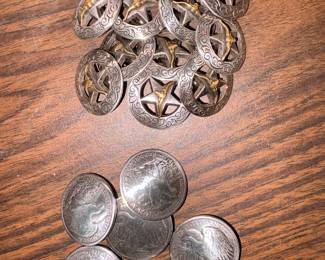 Walking Liberty Half Dollar & Longhorn Star Buttons/Conchos!