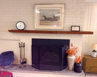 Iron Fireplace Tools, Haeger USA Pewter Ceramic Vase, Dark Brown Primitive Storage Crock Etc!