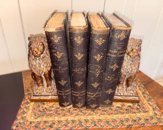 The Ridpath Library of Universal Literature Vols 4, 7-13 & Resin Sitting Lions Bookends!