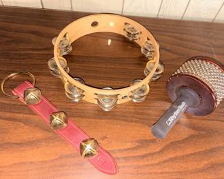 LP Latin Percussion Double Row Tambourine, VTG Sleigh Bells, Rhythm Tech Cabasa!