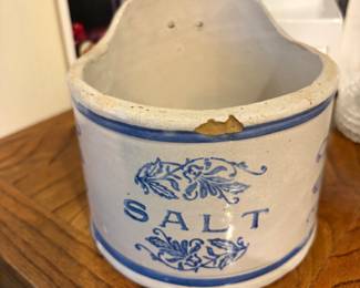 Blue and White Stoneware Salt Cellar Crock