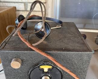 Antique ham  radio receiver with headphones