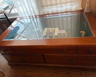 Wooden and glass display case coffee table