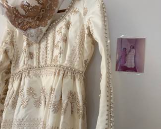 Vintage bohemian wedding dress and hairpiece