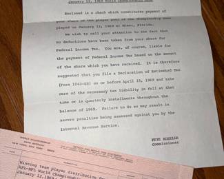 Original letter and check stub for the 1969 Super Bowl win 