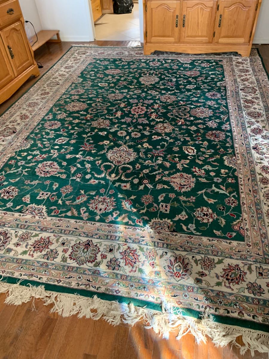 #2	green handknotted wool rug as is worn 5x7	 $100.00 
