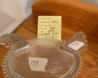 #139	Vintage indiana Glass Company Clear Hen on Nest Covered Dish	 $25.00 
