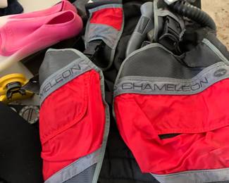 #31	dacor cameleon  red dive vest  as is worn spot on arm 	 $65.00 

