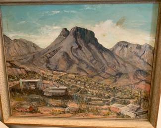 #15	painting signed Inez Miller of mountains  21x17	 $100.00 
