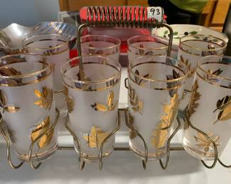 #93	set of gold leaves glasses in cattie (8)	 $40.00 
