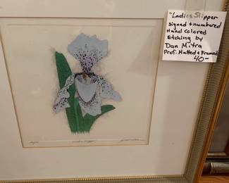 #169	"Ladies Slipper" Signed &nNumbered Hand Colored Etching by Dan Mitra Prof. Matted & Framed - 16.5x17	 $40.00 
