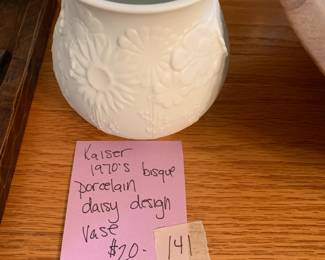 #141	Kaiser 190's Bisque Porcelain Daisy Design Vase	 $20.00 
