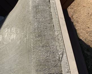 #54	case aluminum table 4 chair s with umbrella glass table as is seat 66x40x28	 $75.00 
