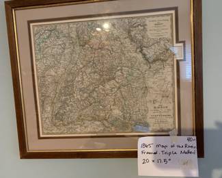#164	1865  Map of the Rhein Framed - Triple Matted - 20x17.5	 $40.00 
