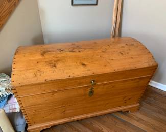 #7	hand made camel back trunk with dove tail edges iron hardware maple44x23x28	 $180.00 
