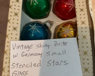 #83	vintage shiny brite w german small stenceled stars glass 6 piece	 $24.00 
