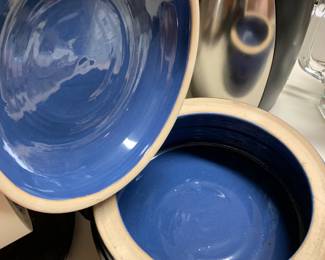 #155	Purple Black/Blue Pottery Bowl w/lid 13x8 - Signed with a T	 $40.00 
