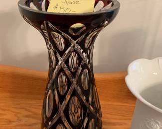 #138	Vintage Red Cut Glass Vase - 12.5T x 5	 $50.00 
