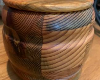 #90	HAND made wood round box with lid with glass liner from swedin 	 $40.00 
