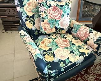 Vintage Floral Upholstered Wingback Accent Chair with Matching Pillow