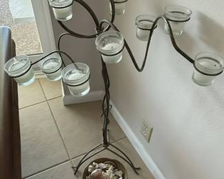 Wrought Iron Light Candelabra with Glass Votives and Seashells second image
