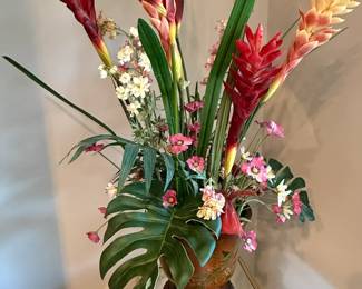 Artificial Tropical Floral Arrangement with Ginger Lilies and Monstera Leaf
