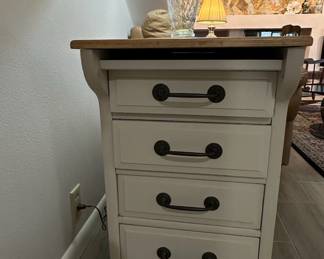 Cream Painted Drawer Nightstand with Wooden Top
