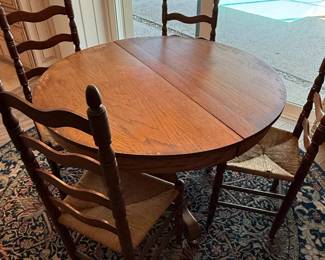 Pottery Barn Sumner Round Drop Leaf Dining Table with Four LadderBack Chairs
