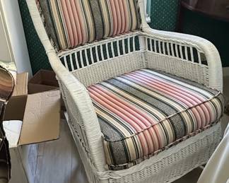 White Bar Harbor Wicker Armchair with Striped Cushions second image