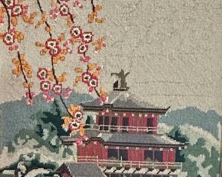 Vintage Japanese Pagoda and Cherry Blossom CrossStitch Kit