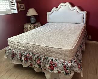 Vintage Floral Ruffled Bed Skirt and Upholstered Headboard Set