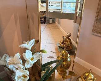Mid Century Modern Brass Mirrored Pedestal Stand