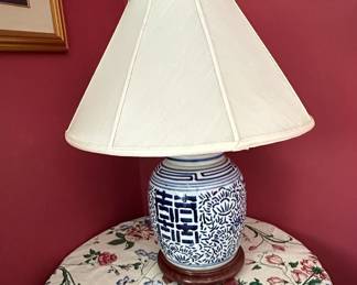 Vintage Blue and White Porcelain Double Happiness Ginger Jar Lamp