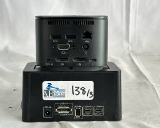 Lot of Misc Computer Accessories Including HP TB Dock G2, HP 230W Power Supply, Voyager Q Hard Drive Dock, USB 2.0 Universal Drive Adapter