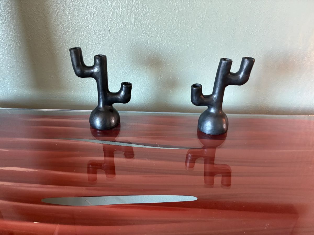 Oaxaca Barro Negro Saguaro Candle Holder - pair