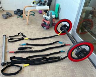 Pilate wheel deluxe kit, weights, yoga mats, headstand bench, and more